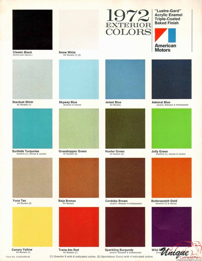1972 AMC Color Chart Page 1